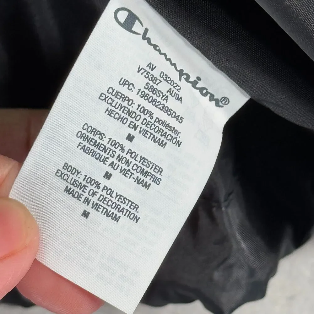 Champion Hooded Windbreaker‎ Jacket Mens Medium Standard Fit Black Fleece Hood
